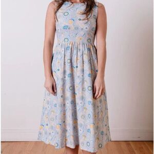 Mata Traders Sydney Midi Dress Blue Suzani Pockets Size Medium